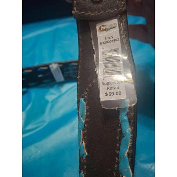 Nocona Brown Leather Belt W/ Beaded Aztec Design & Silver Buckle - Size S - Picture 2 of 7